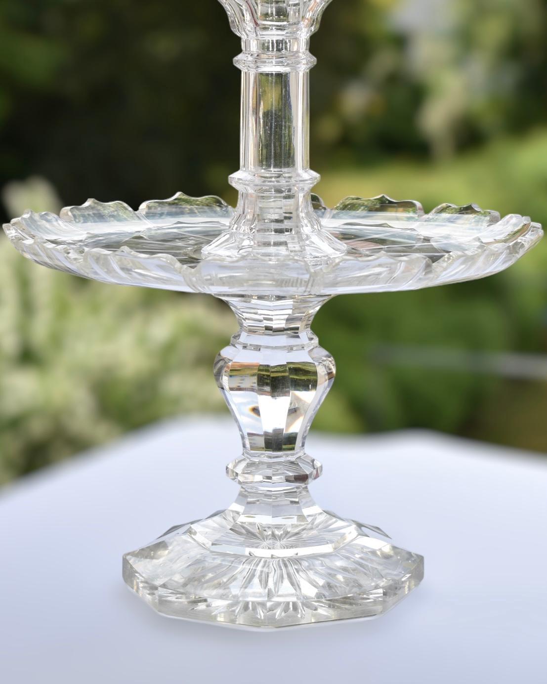 Hand-Crafted Large Antique Baccarat Crystal Glass Epergne, Centerpiece, 19th Century For Sale