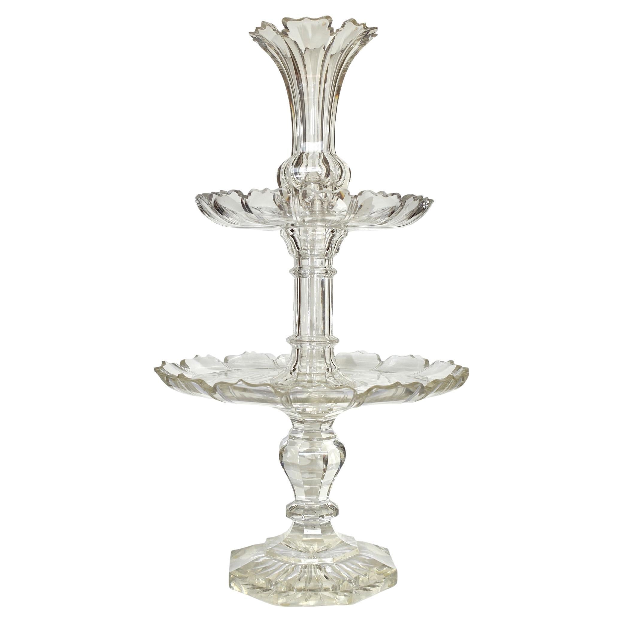 Large Antique Baccarat Crystal Glass Epergne, Centerpiece, 19th Century For Sale