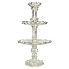Large Antique Bohemian Crystal Glass Epergne, Centerpiece, 19th Century