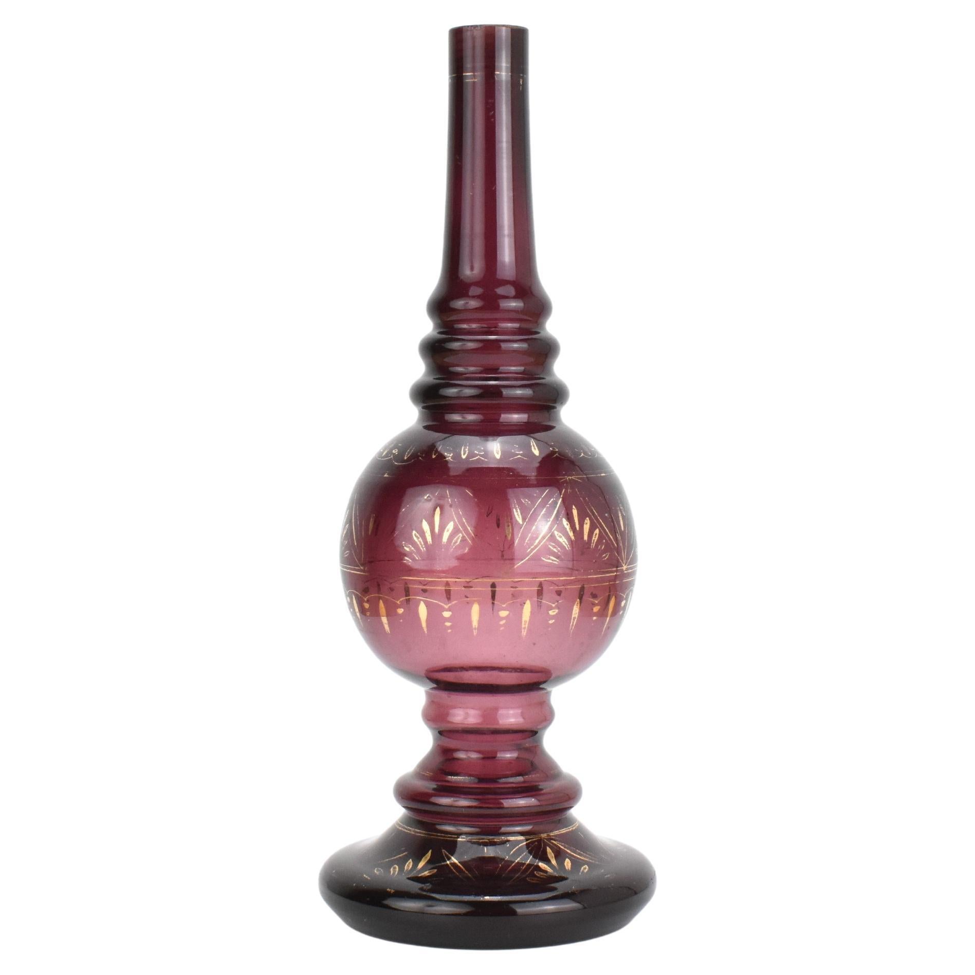 Large Antique Bohemian Gilded Glass Rose Water Sprinkler, 19th Century