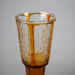 Large Antique Bohemian Moser School Amber Art Glass Cut-to-Clear Vases, c1890