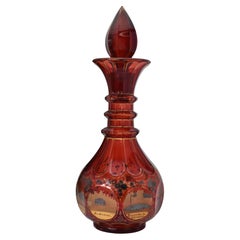 Large Antique Bohemian Ruby Red Cut Glass Decanter, 19th Century