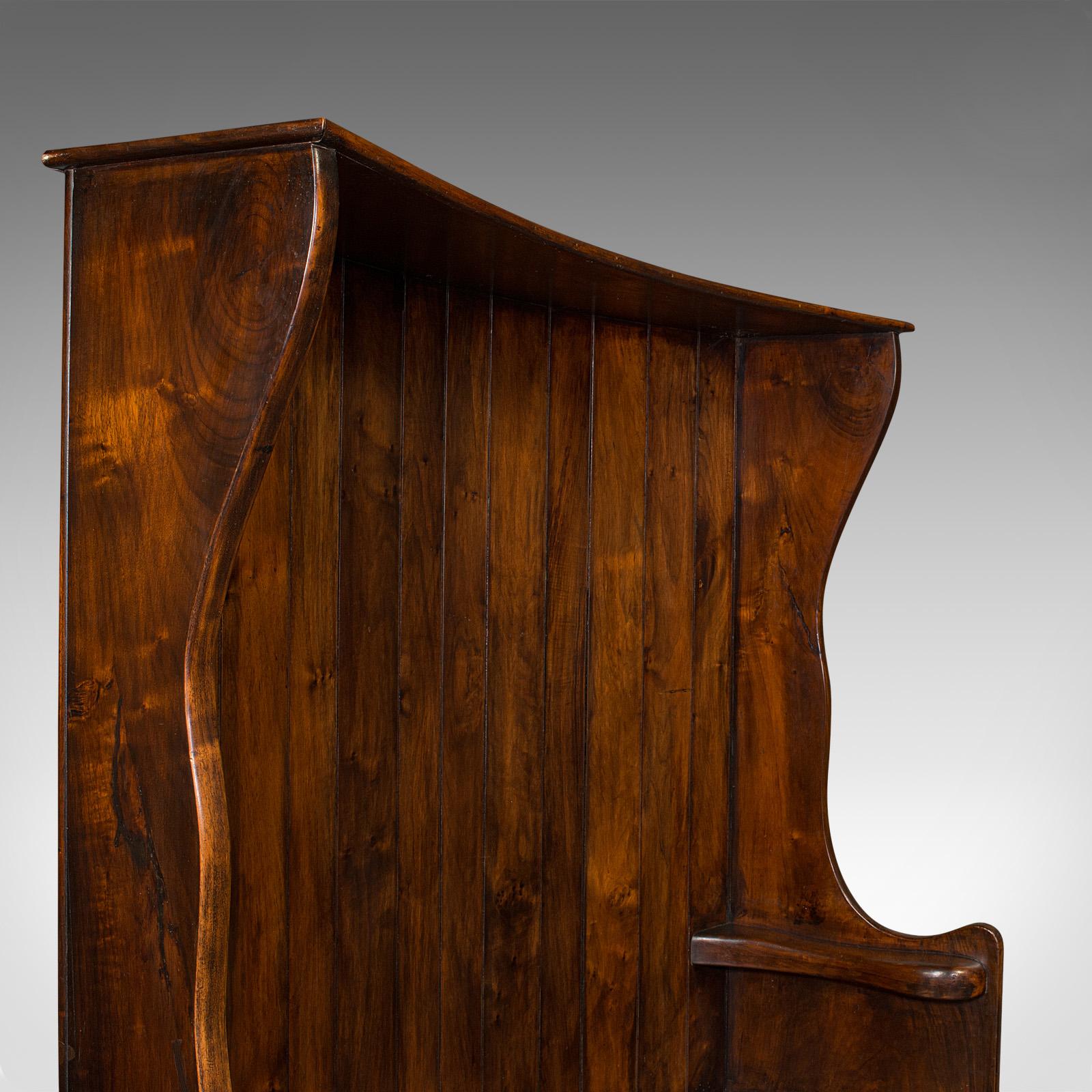 18th Century Large Antique Bow Form Settle, English, Elm, Oak, Bench Seat, Georgian, C.1750