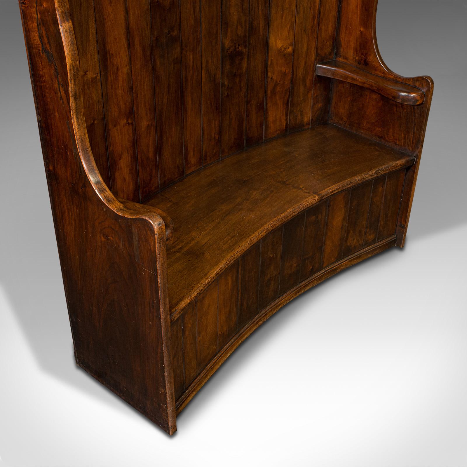 Large Antique Bow Form Settle, English, Elm, Oak, Bench Seat, Georgian, C.1750 1
