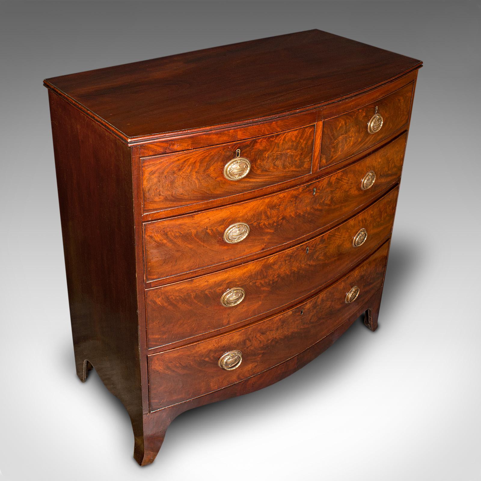 Large Antique Bow Front Chest of Drawers, English, Tallboy, Georgian, Circa 1780 3