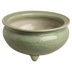 Seltene große antike Schale oder Jardinière Celadon aus Celadon