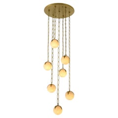 Large Antique Brass and Alabaster Globe Chandelier