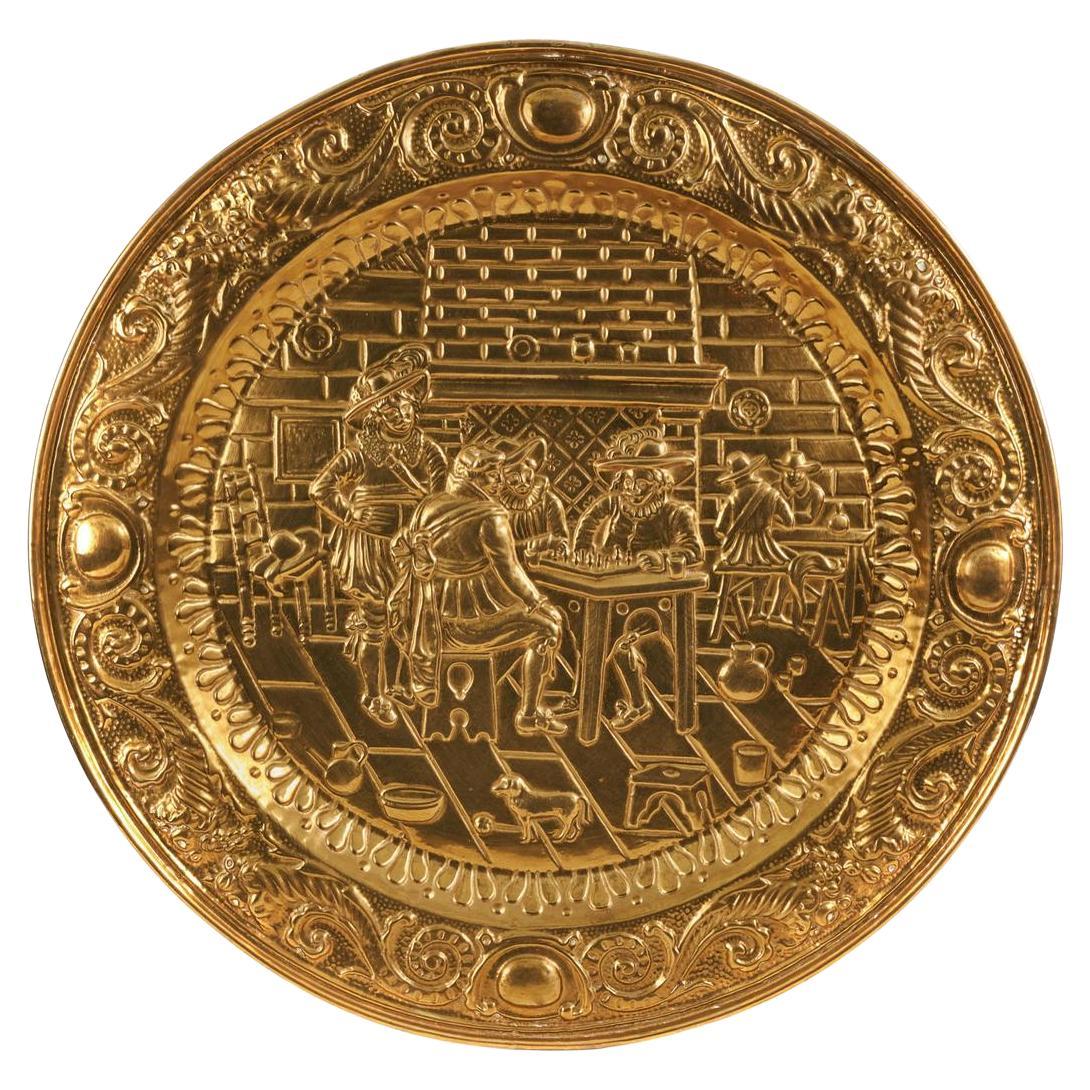 Large Antique Brass Circular Tray