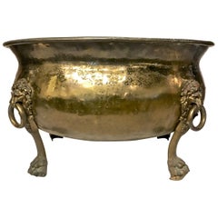 Large Antique Brass Log Bin with Lion Mask Handles
