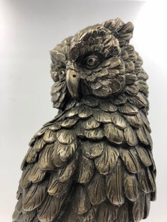 Large Antique Brass Silvered Owl Sculpture, circa 1890