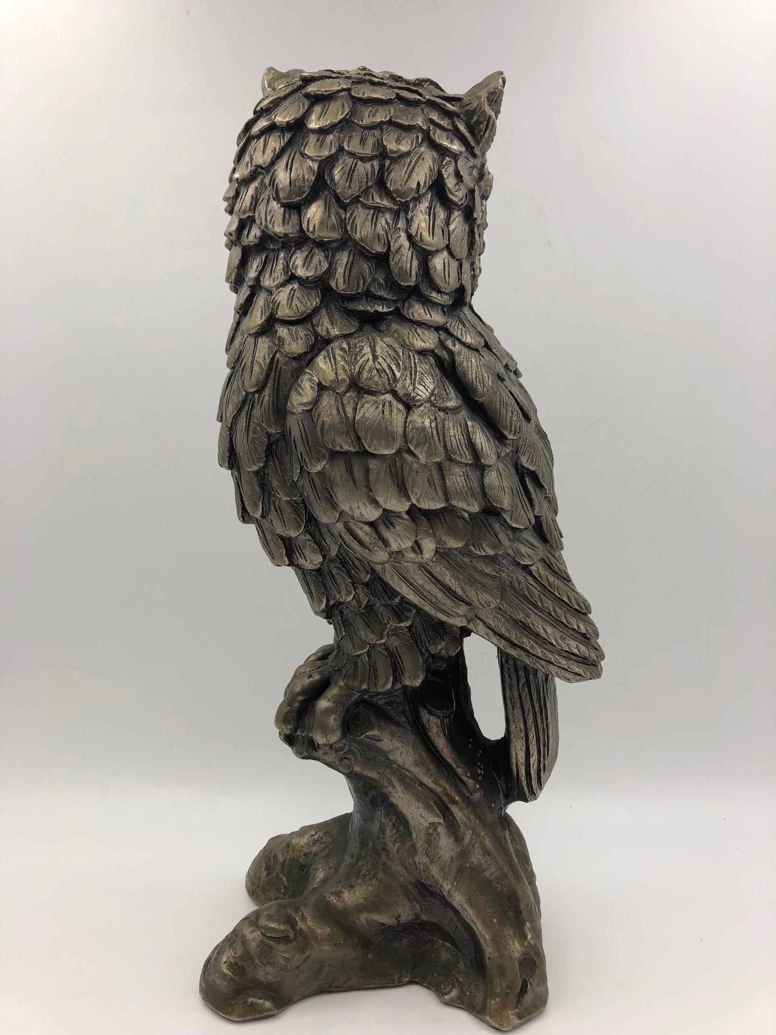 German Large Antique Brass Silvered Owl Sculpture, circa 1890 For Sale