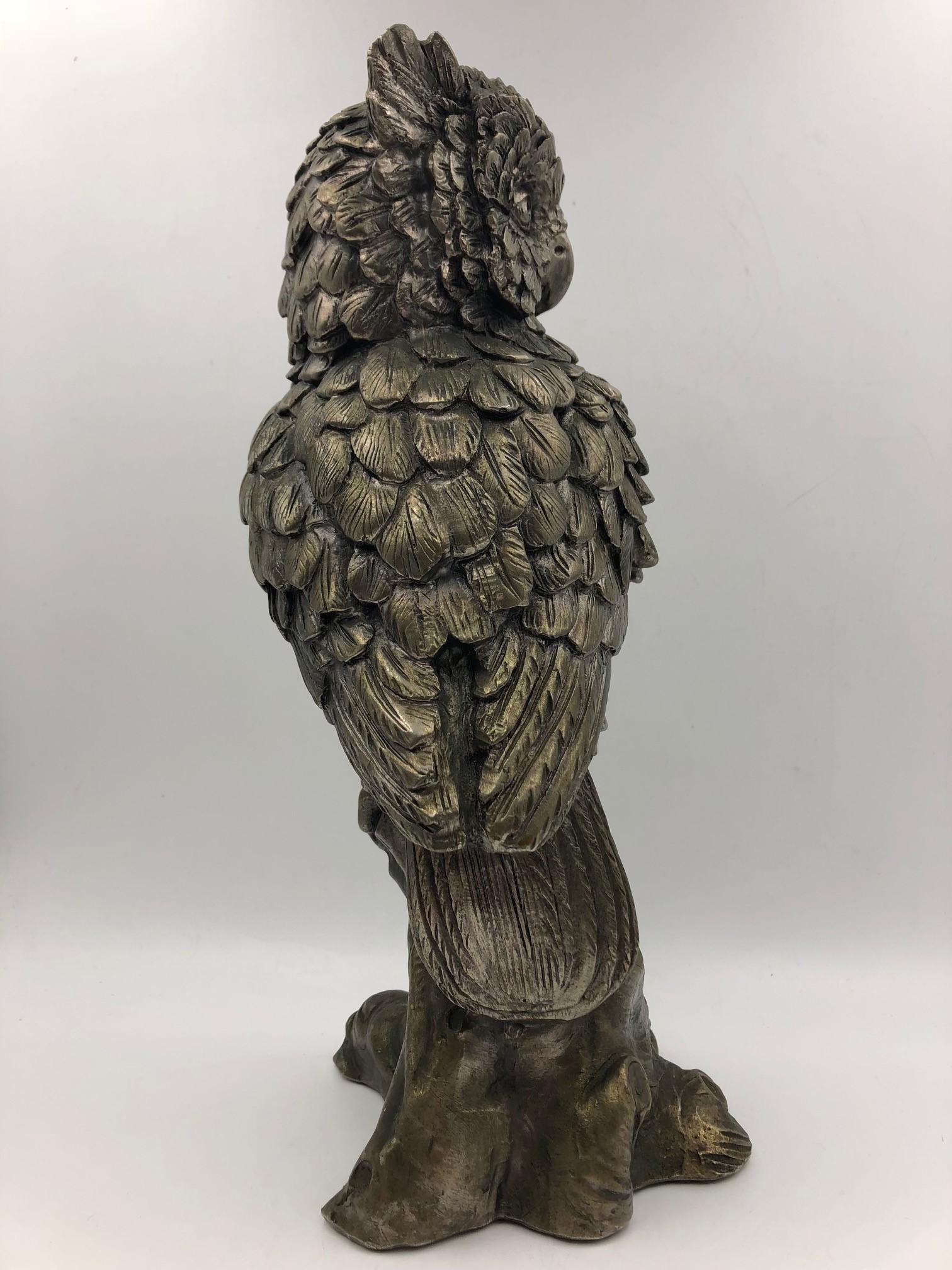 Large Antique Brass Silvered Owl Sculpture, circa 1890 In Good Condition For Sale In Offenburg, DE