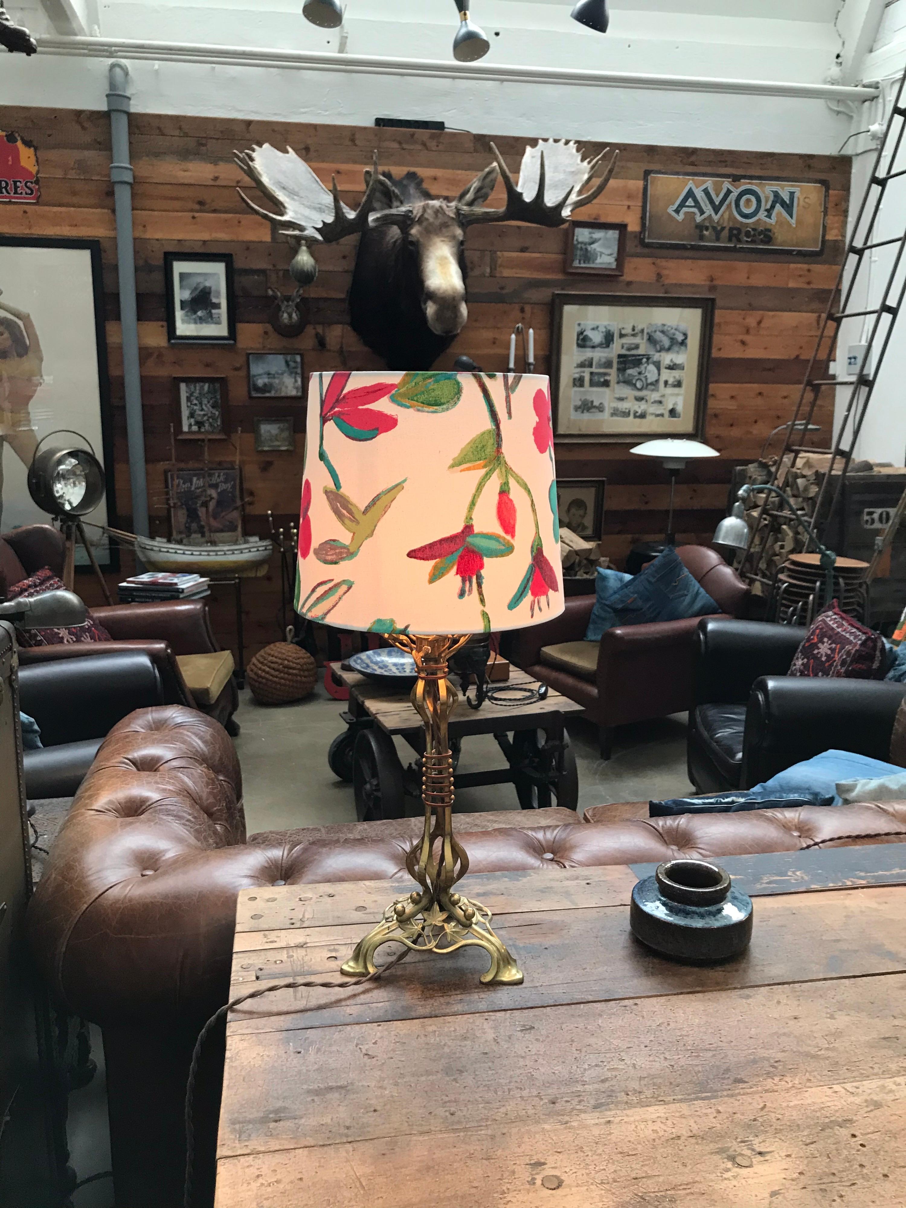 Large Antique Brass Table Lamp in the Manner of WAS Benson For Sale 5