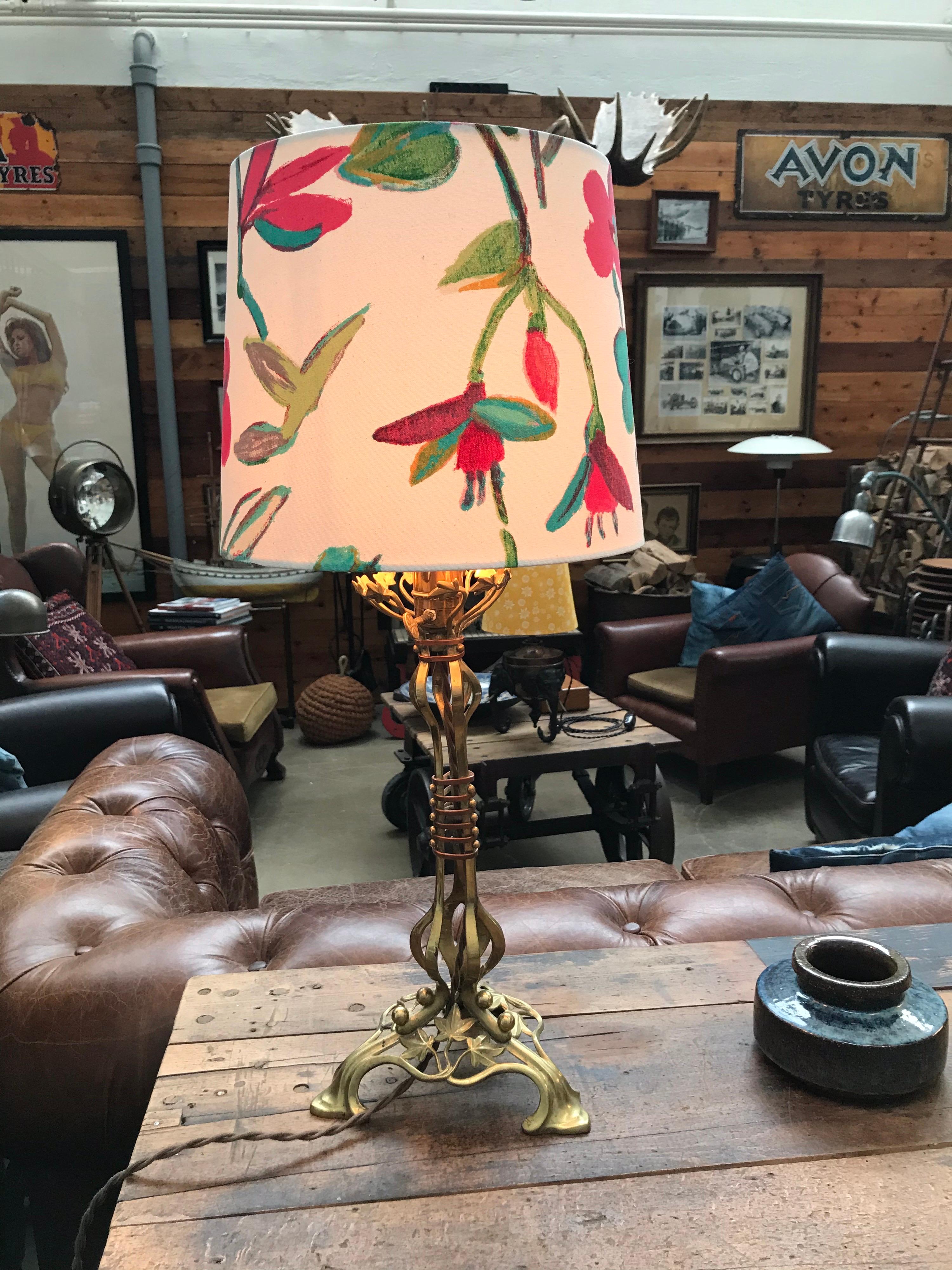 Large Antique Brass Table Lamp in the Manner of WAS Benson For Sale 6