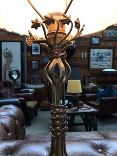 Large Antique Brass Table Lamp in the Manner of WAS Benson