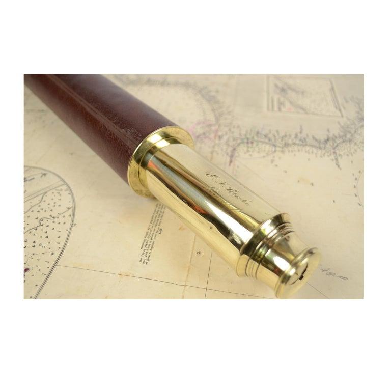 Large Antique Brass Telescope with Leather-Covered Handle, England, 1860 1