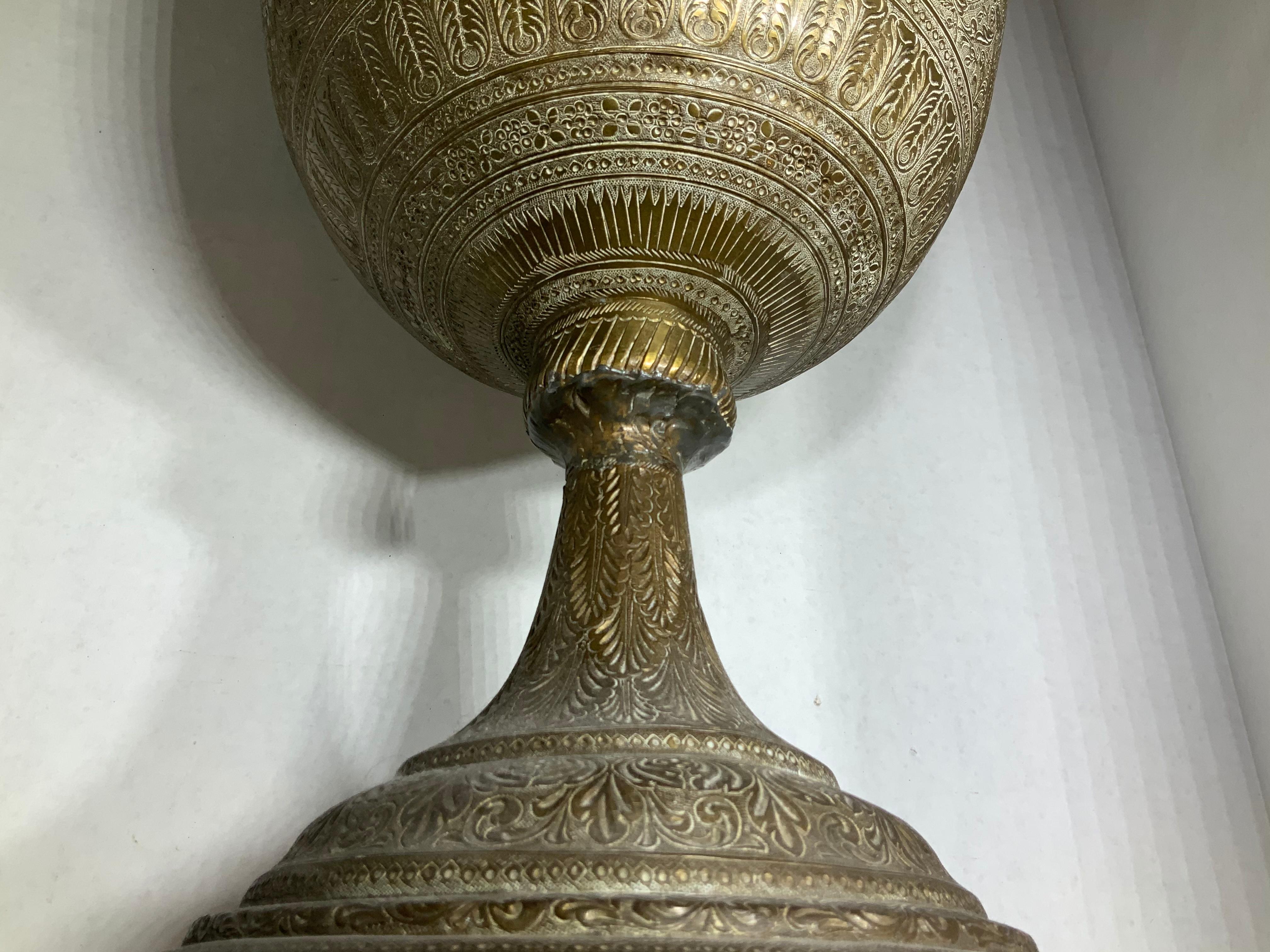 One Of A Kind Large Antique Brass Vase For Sale 5
