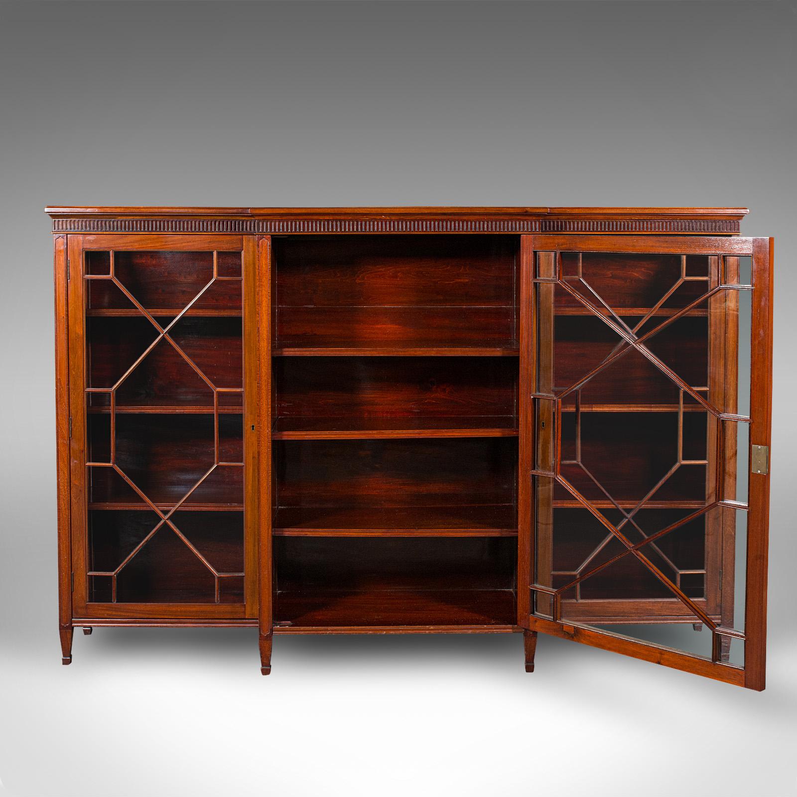 British Large Antique Breakfront Bookcase, English, Cabinet, Georgian Revival, Victorian For Sale
