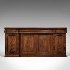 Large Antique Breakfront Sideboard, English, Mahogany, Flame, Cabinet, Victorian