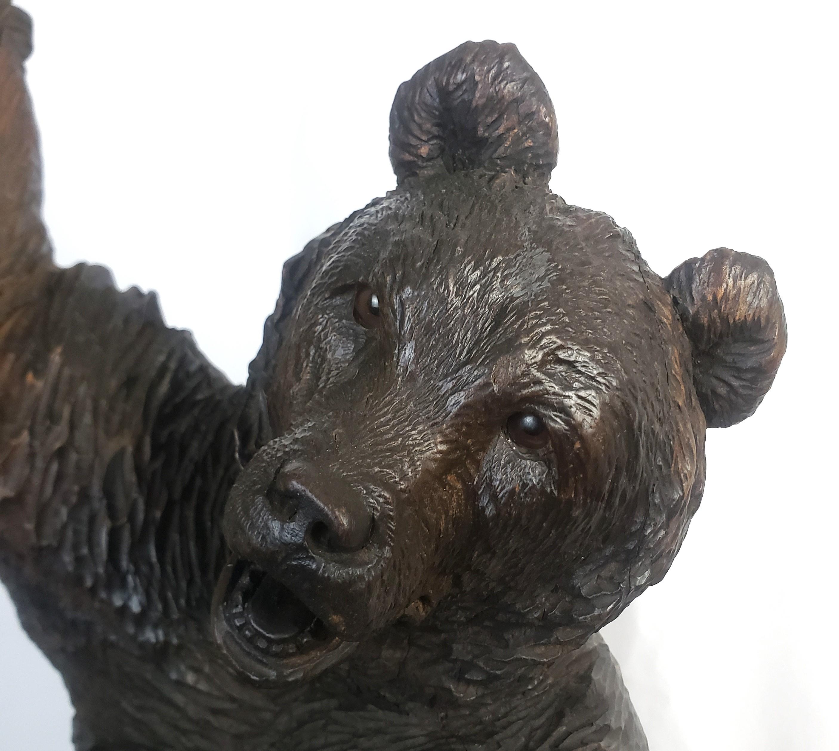 Large Antique Brienz Black Forest Whimsical Bear & Cub Wooden Folk Art Carving For Sale 3