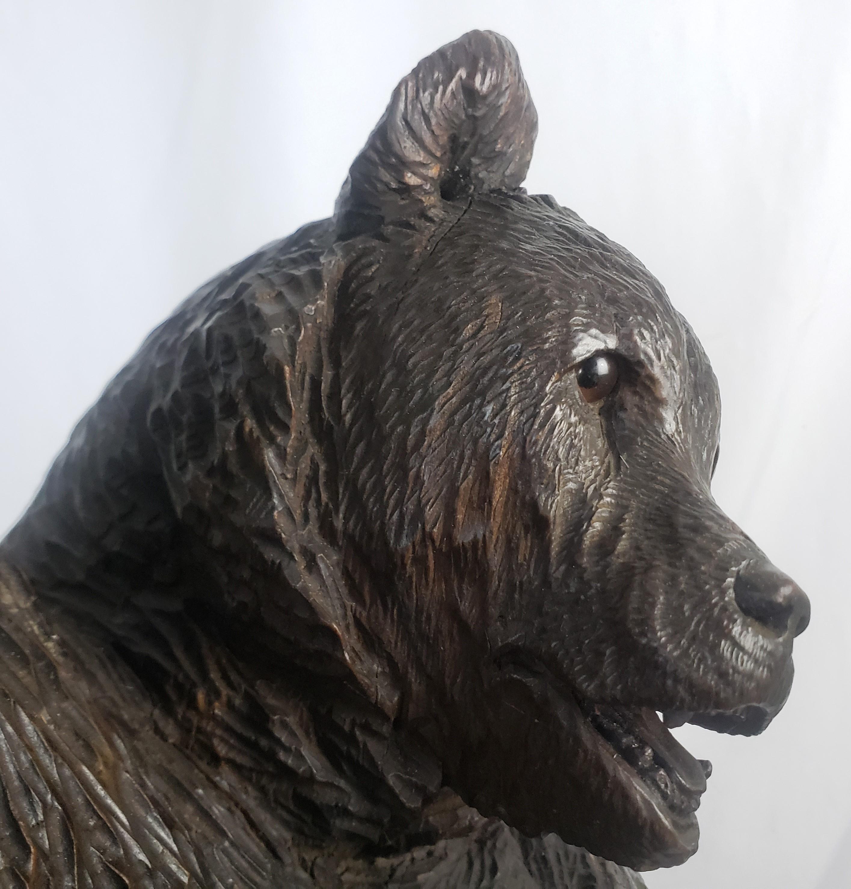 Large Antique Brienz Black Forest Whimsical Bear & Cub Wooden Folk Art Carving For Sale 4
