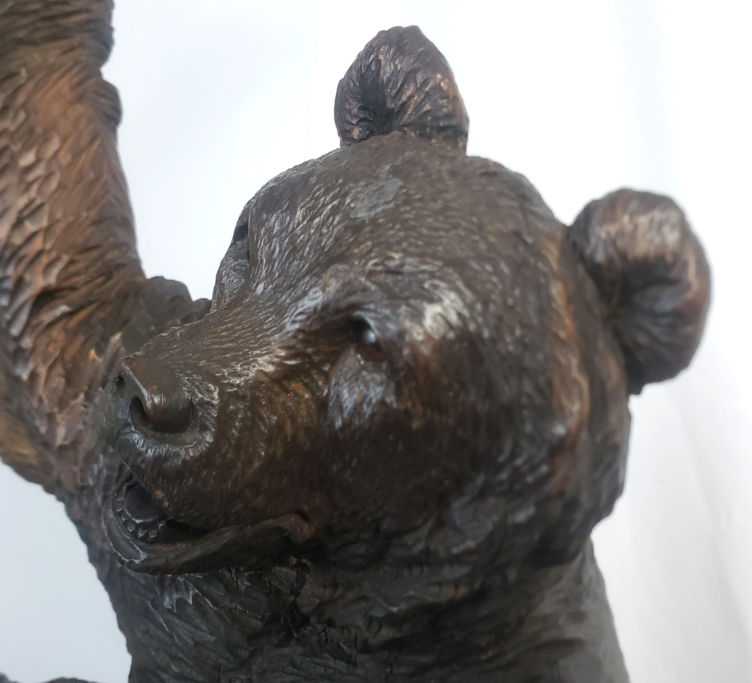 Large Antique Brienz Black Forest Whimsical Bear & Cub Wooden Folk Art Carving For Sale 5
