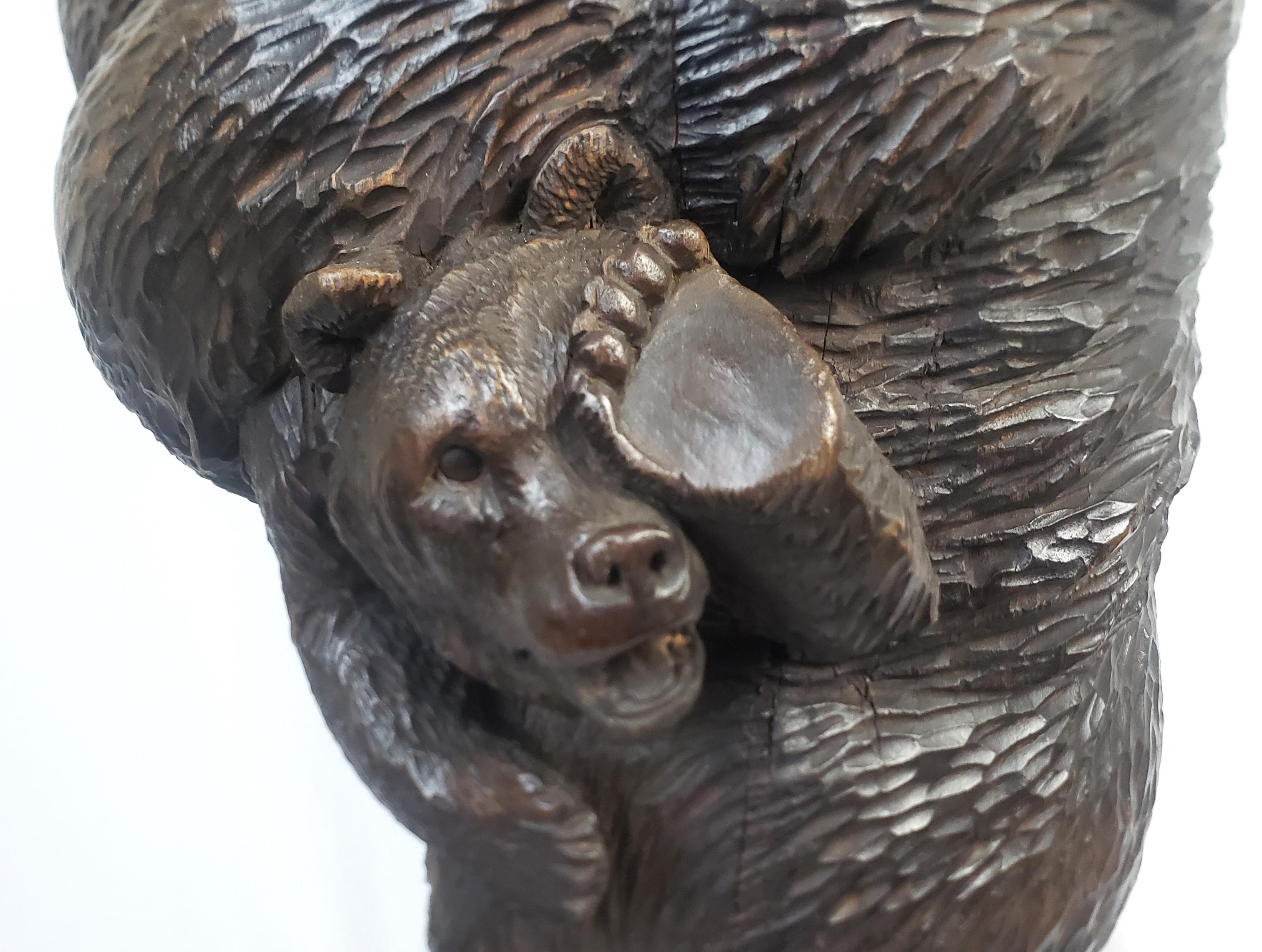 Large Antique Brienz Black Forest Whimsical Bear & Cub Wooden Folk Art Carving For Sale 7