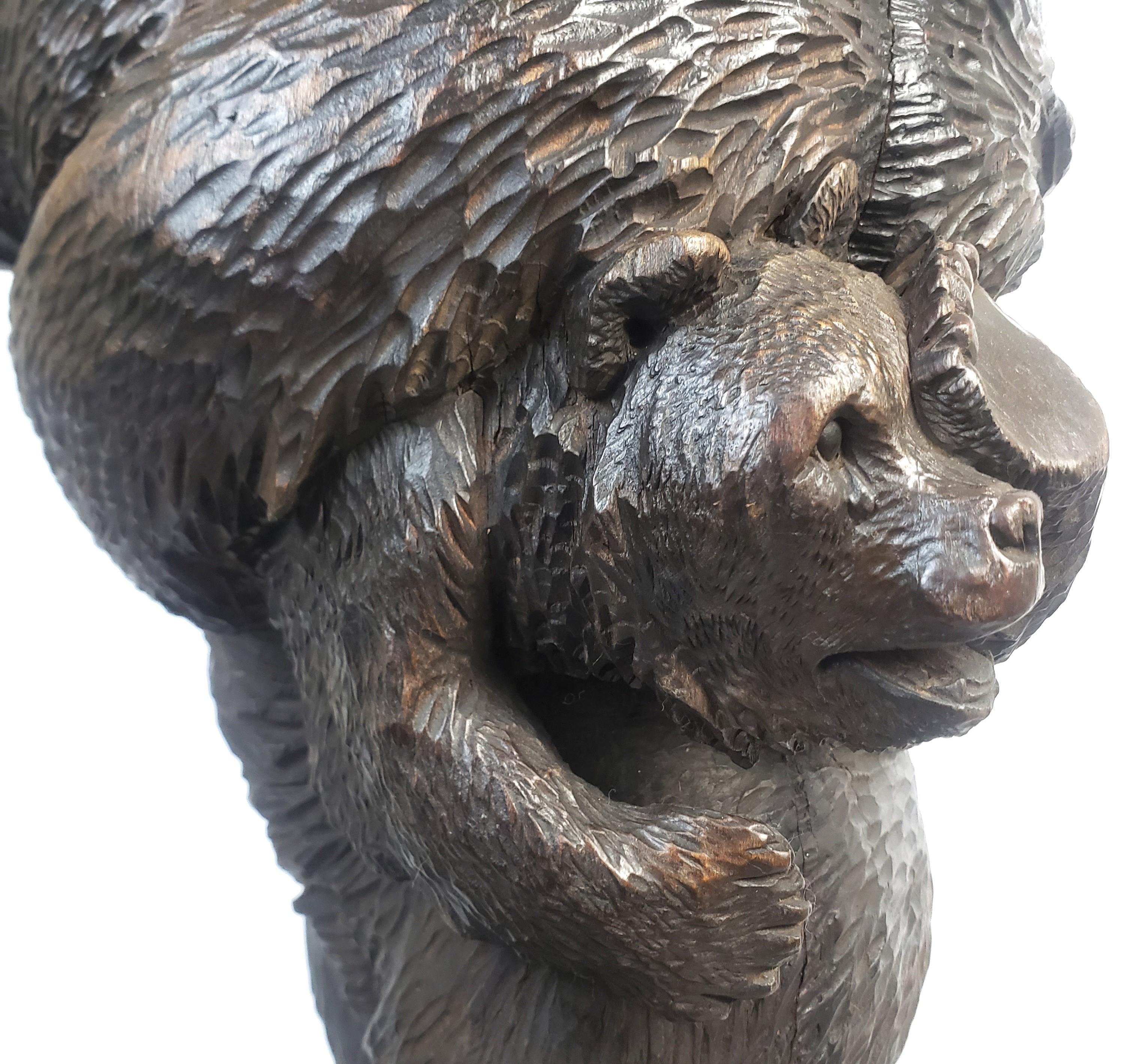 Large Antique Brienz Black Forest Whimsical Bear & Cub Wooden Folk Art Carving For Sale 8