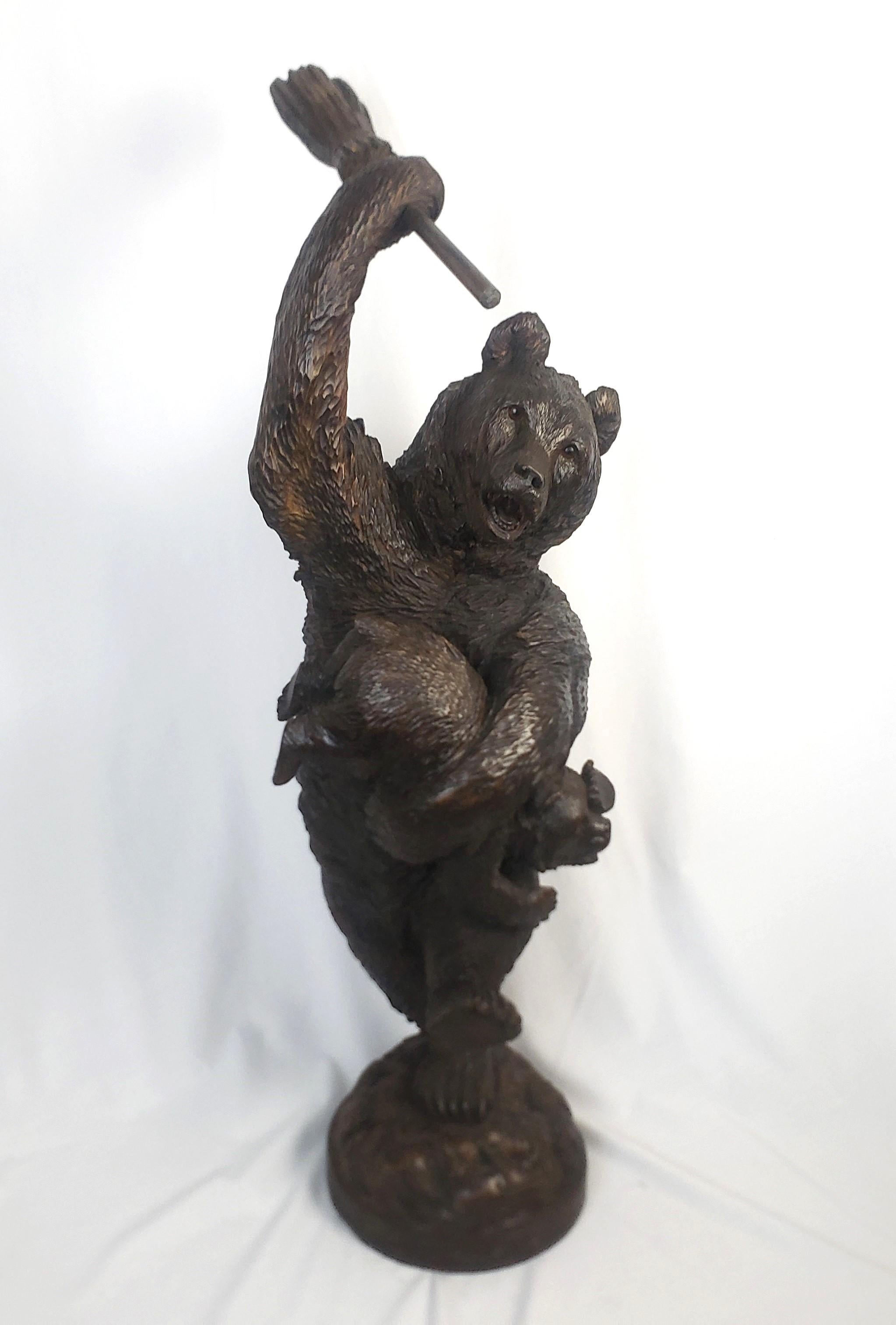 Swiss Large Antique Brienz Black Forest Whimsical Bear & Cub Wooden Folk Art Carving For Sale