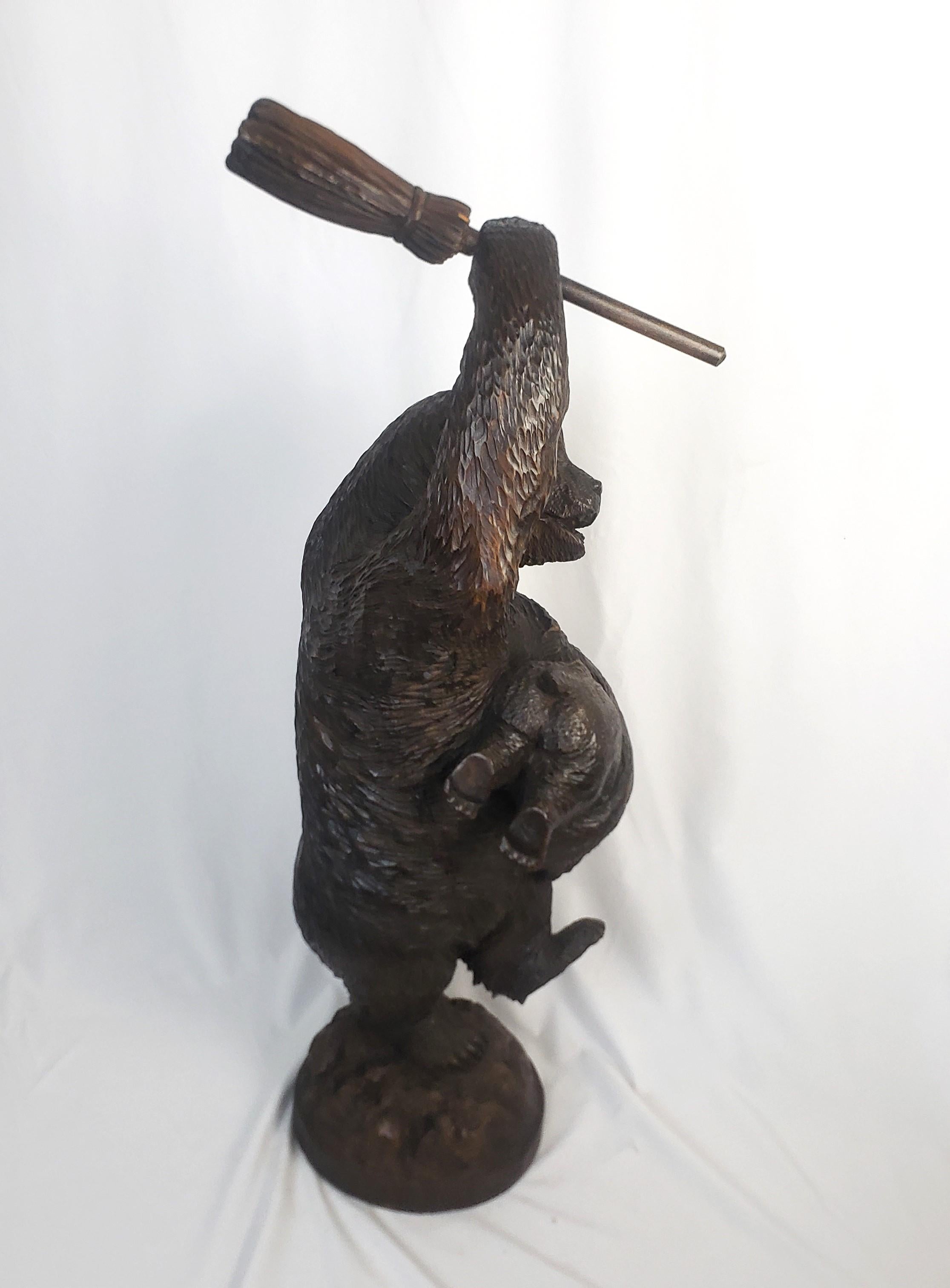 Large Antique Brienz Black Forest Whimsical Bear & Cub Wooden Folk Art Carving For Sale 1