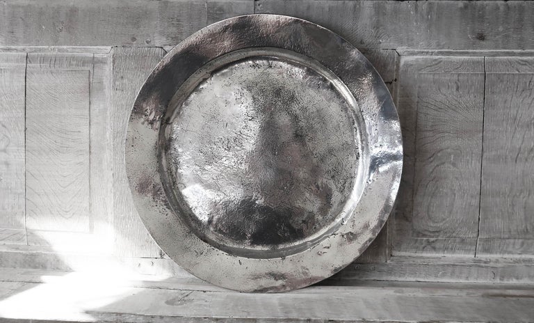 English Large Antique Brightly Polished Pewter Charger, circa.1750 For Sale
