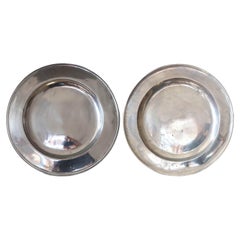 Large Antique Brightly Polished Pewter Chargers, 20 Inches Diameter. C.1750