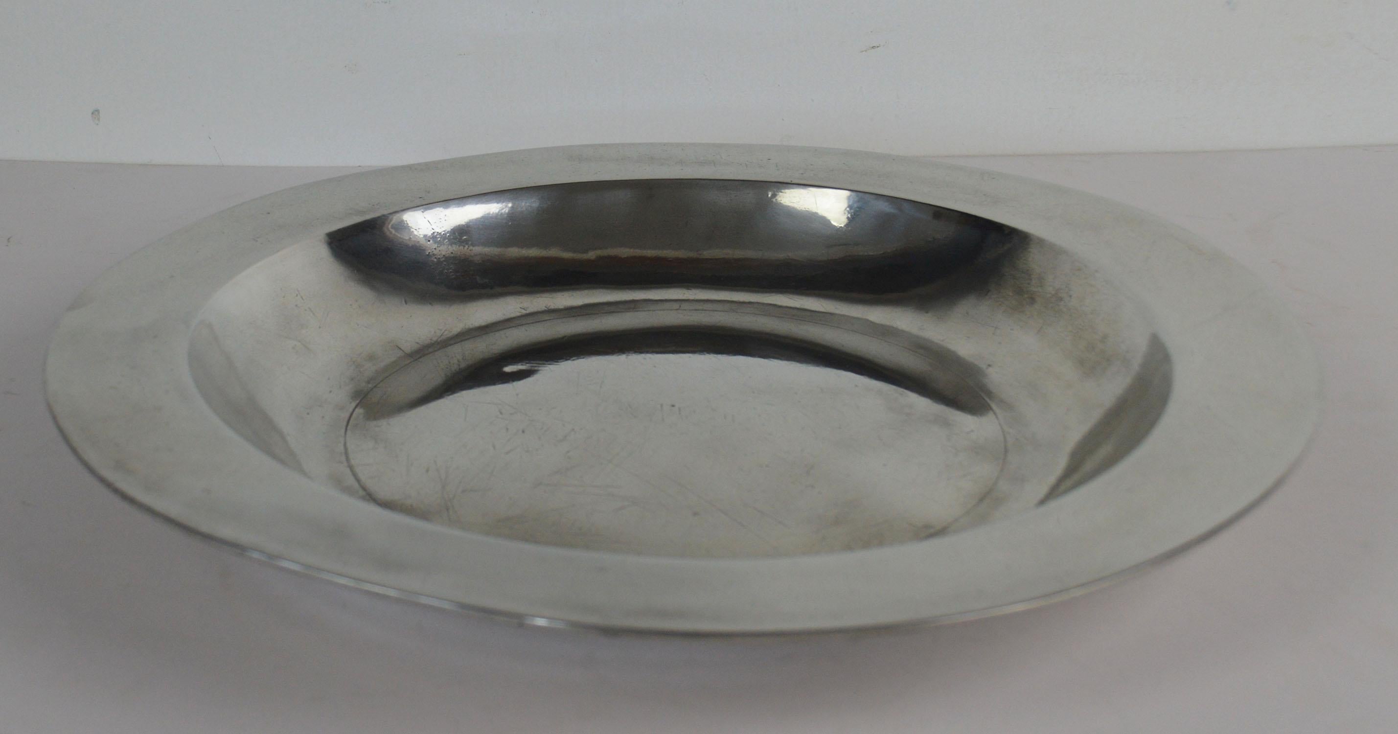 Large Antique 13 inch Brightly Polished Pewter Dish, English, 18th Century In Good Condition In St Annes, Lancashire