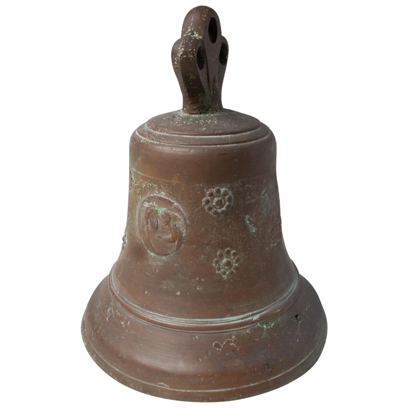 Antique Bronze Bell with Original Clapper For Sale