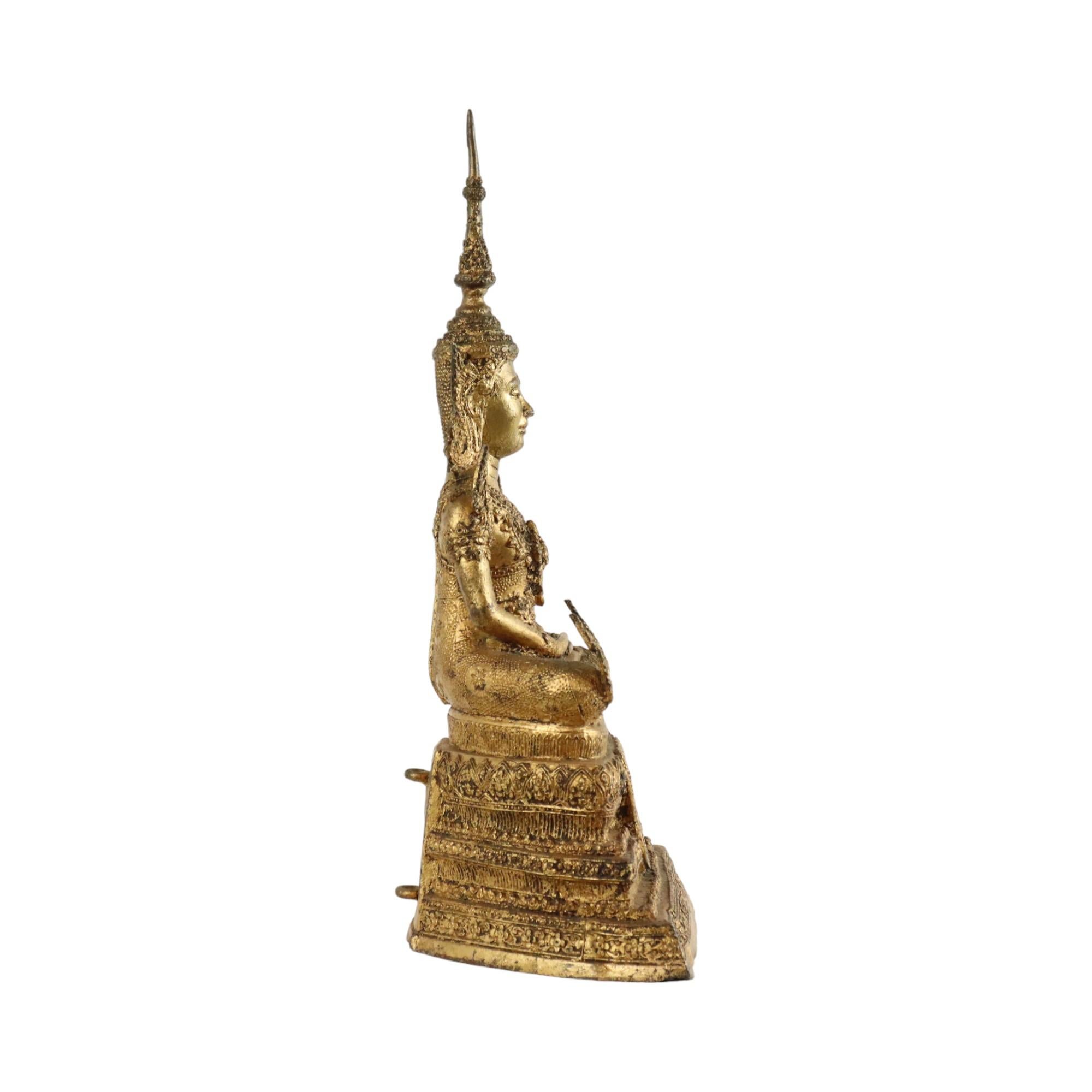 Large Antique Bronze Buddha 24 Carat Gold 19th Century Thailand For Sale 1