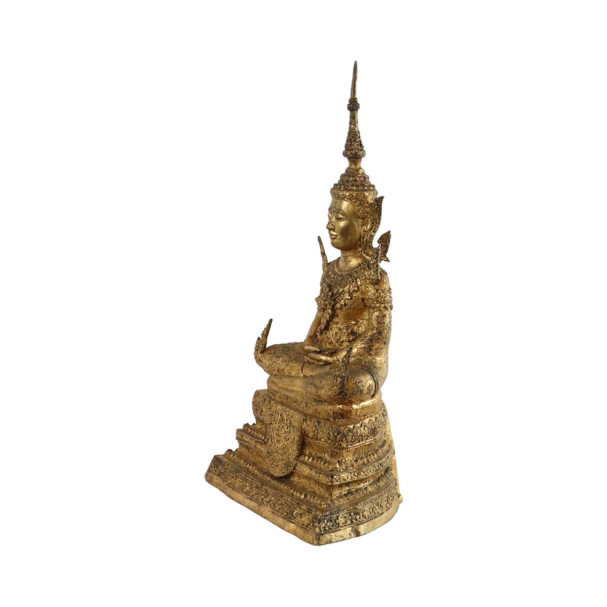 Large Antique Bronze Buddha 24 Carat Gold 19th Century Thailand For Sale 3