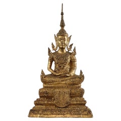 Large Antique Bronze Buddha 24 Carat Gold 19th Century Thailand