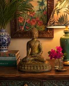 Large Antique Bronze Buddha Shakyamuni Statue on Double Lotus Throne