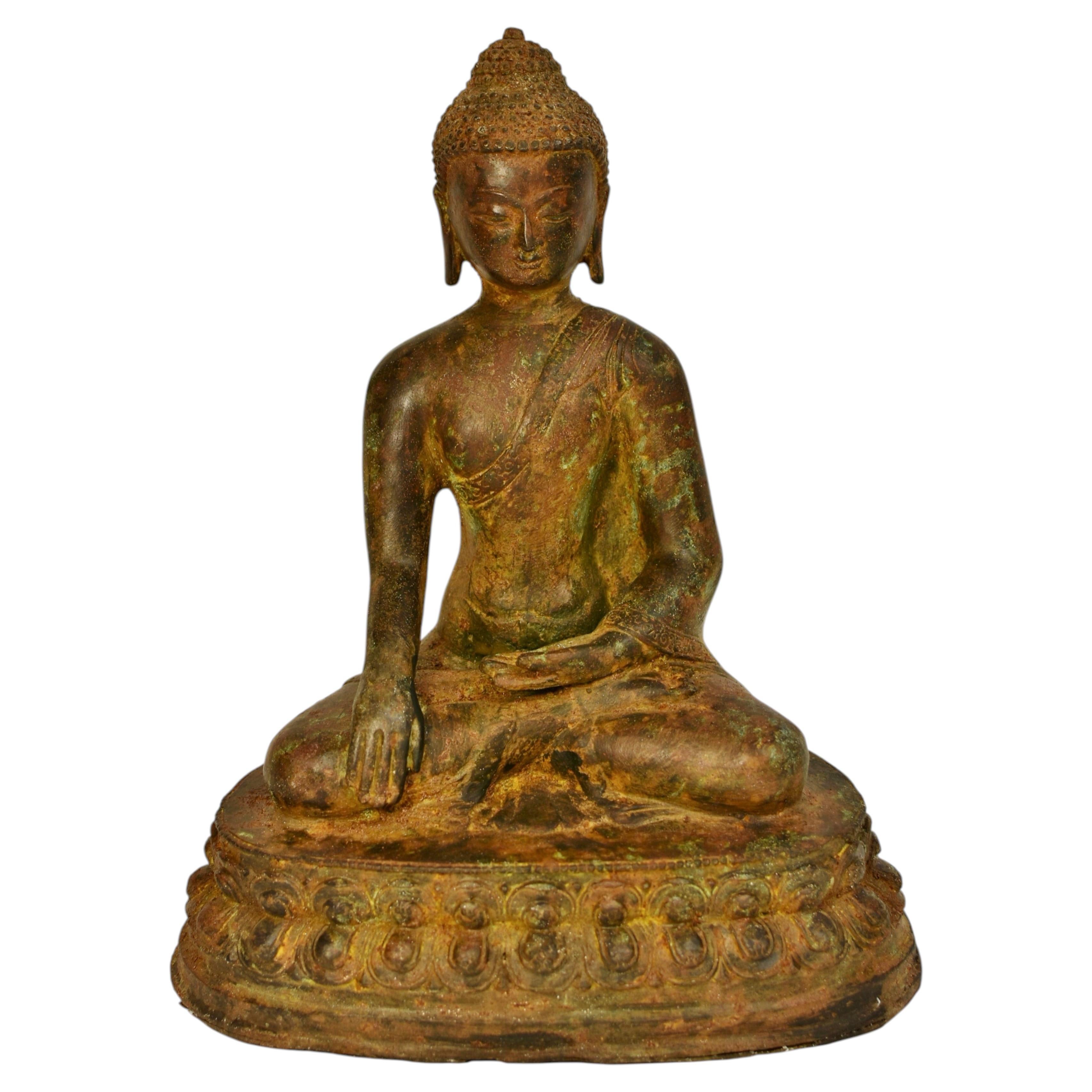 Large Antique Bronze Buddha Shakyamuni Statue on Double Lotus Throne Heavy