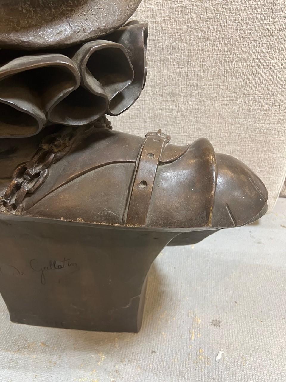 Gran busto antiguo de bronce de un noble veneciano firmado De Gallatin en venta 7