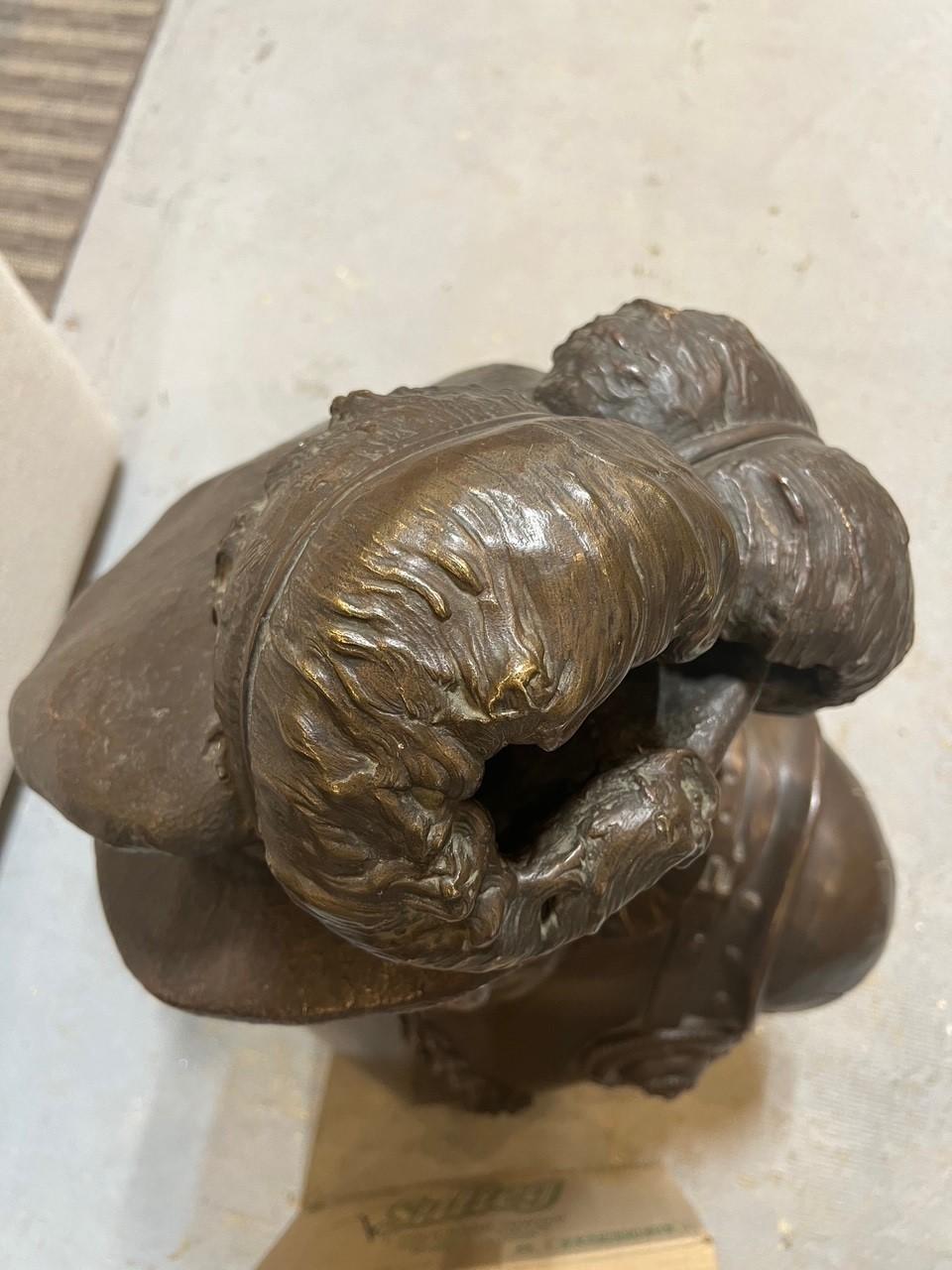 Large Antique Bronze Bust of a Venetian Nobleman Signed De Gallatin  For Sale 9
