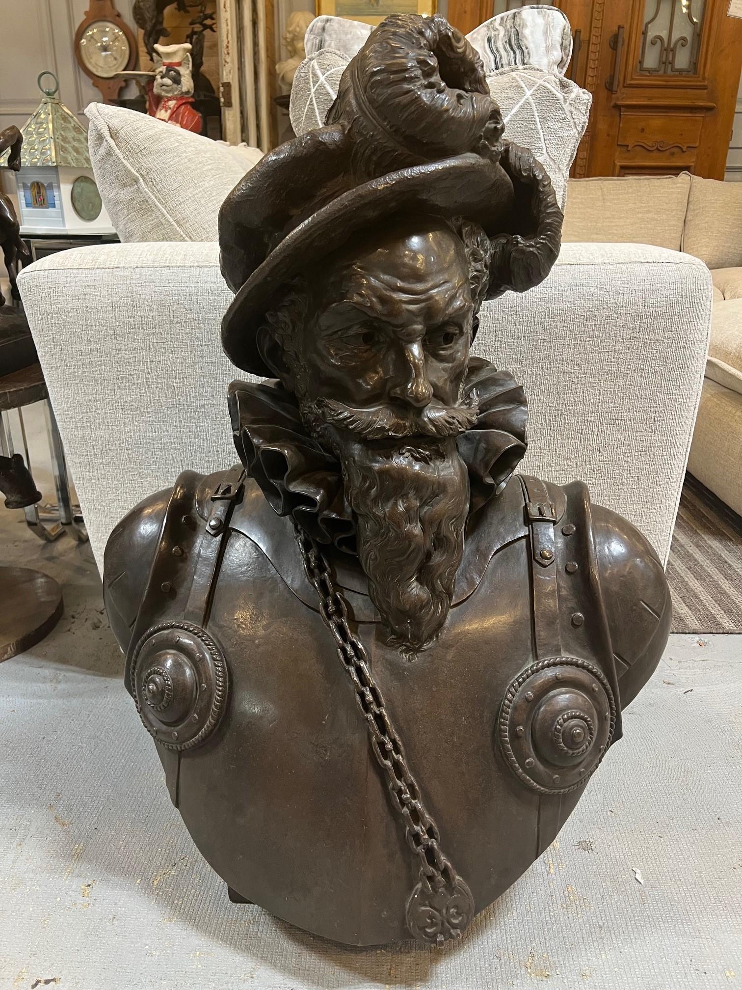 A large patinated bronze bust of a Venetian nobleman signed De Gallatin/ L. Meissner. fudit. Venetian nobleman were men who live in the foreground of Venetian society, wield their power in business, government, and family life. In the background,