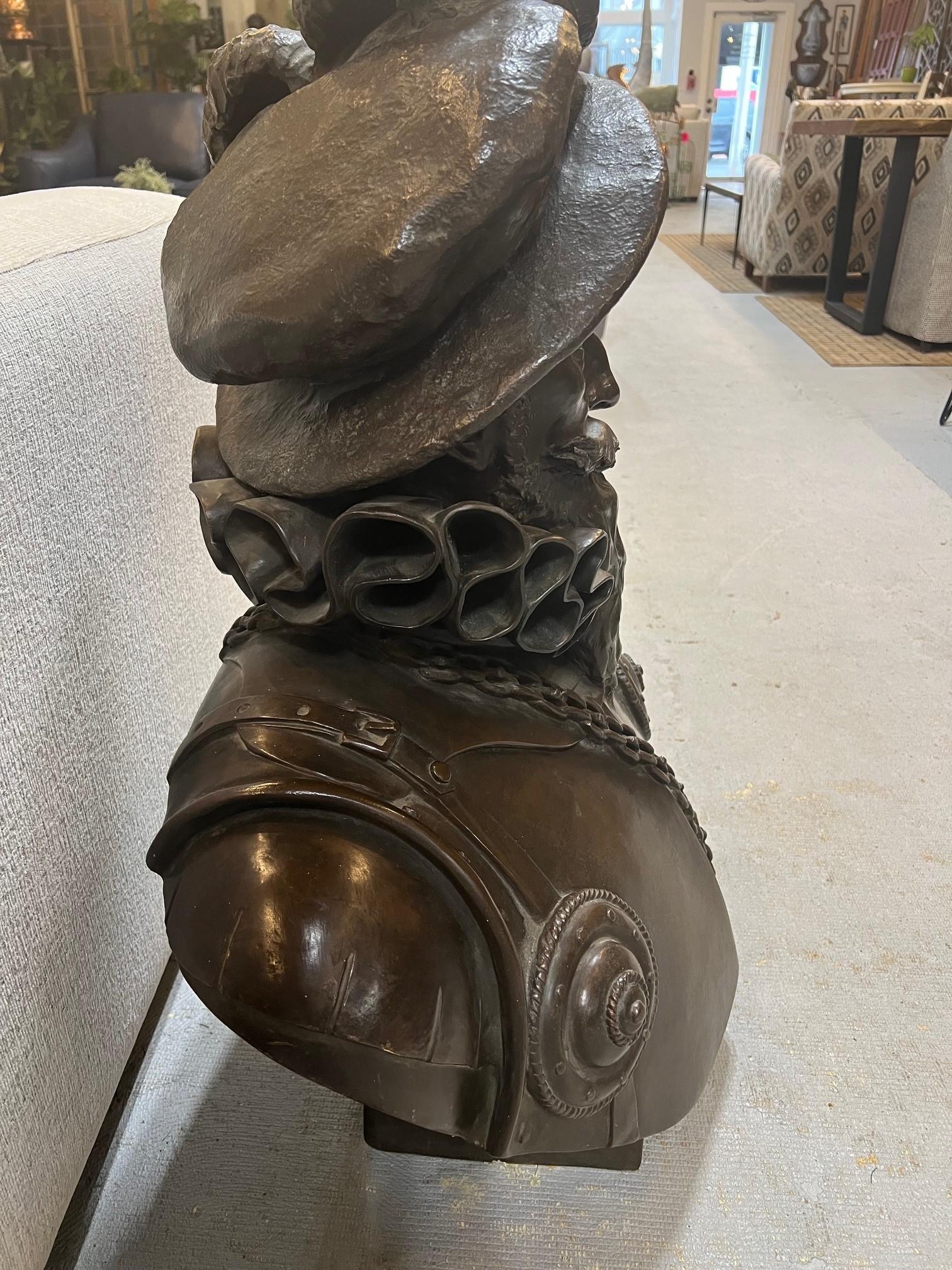 Large Antique Bronze Bust of a Venetian Nobleman Signed De Gallatin  For Sale 3