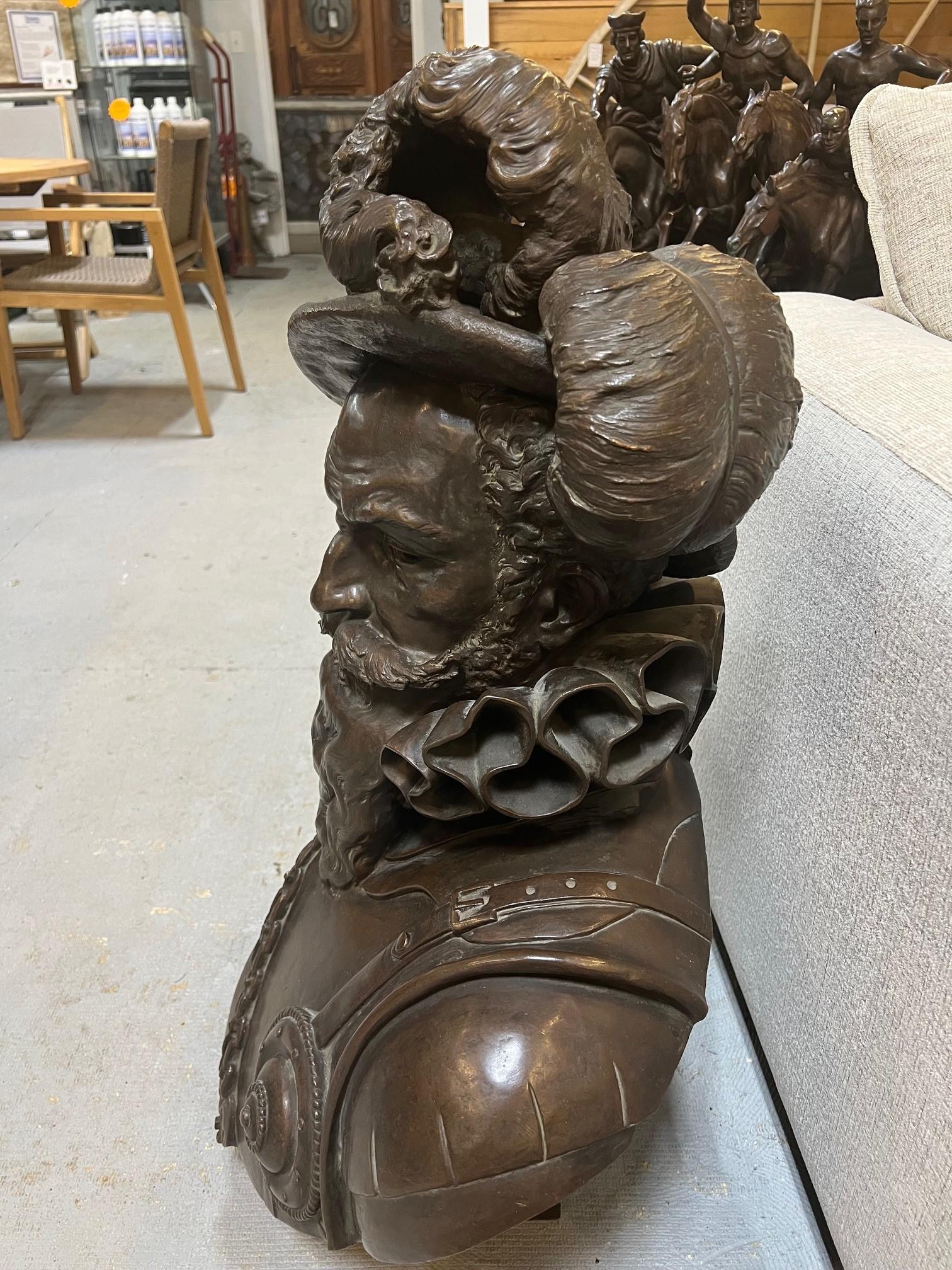 Large Antique Bronze Bust of a Venetian Nobleman Signed De Gallatin  For Sale 4