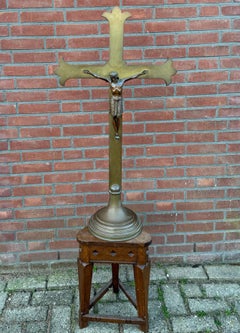 Large Antique Bronze Church Altar Crucifix with Finely Detailed Corpus of Christ