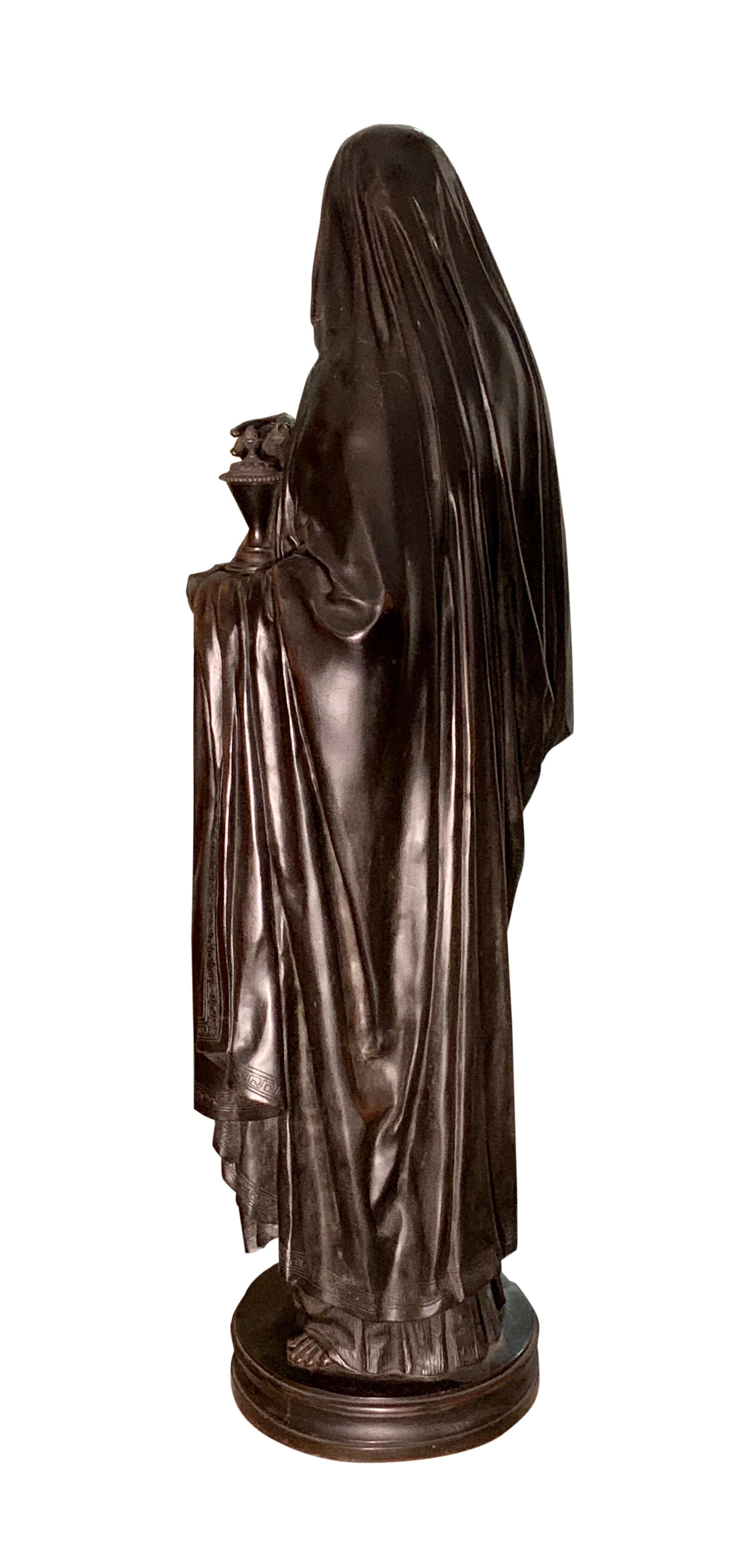 A Large Patinated Bronze Figure of a Draped Religious Women Titled: Antifonh  In Excellent Condition For Sale In Los Angeles, CA