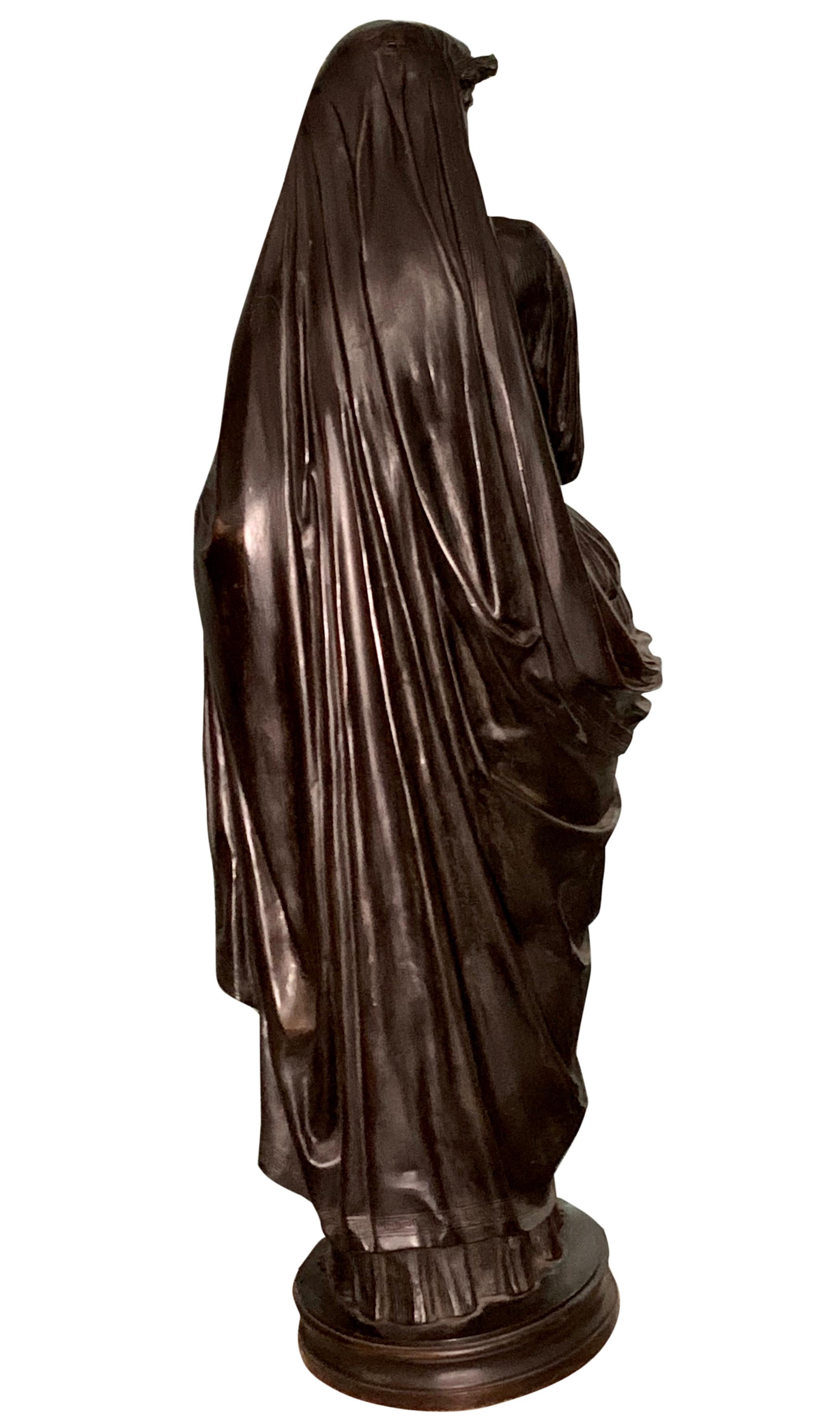 19th Century A Large Patinated Bronze Figure of a Draped Religious Women Titled: Antifonh  For Sale