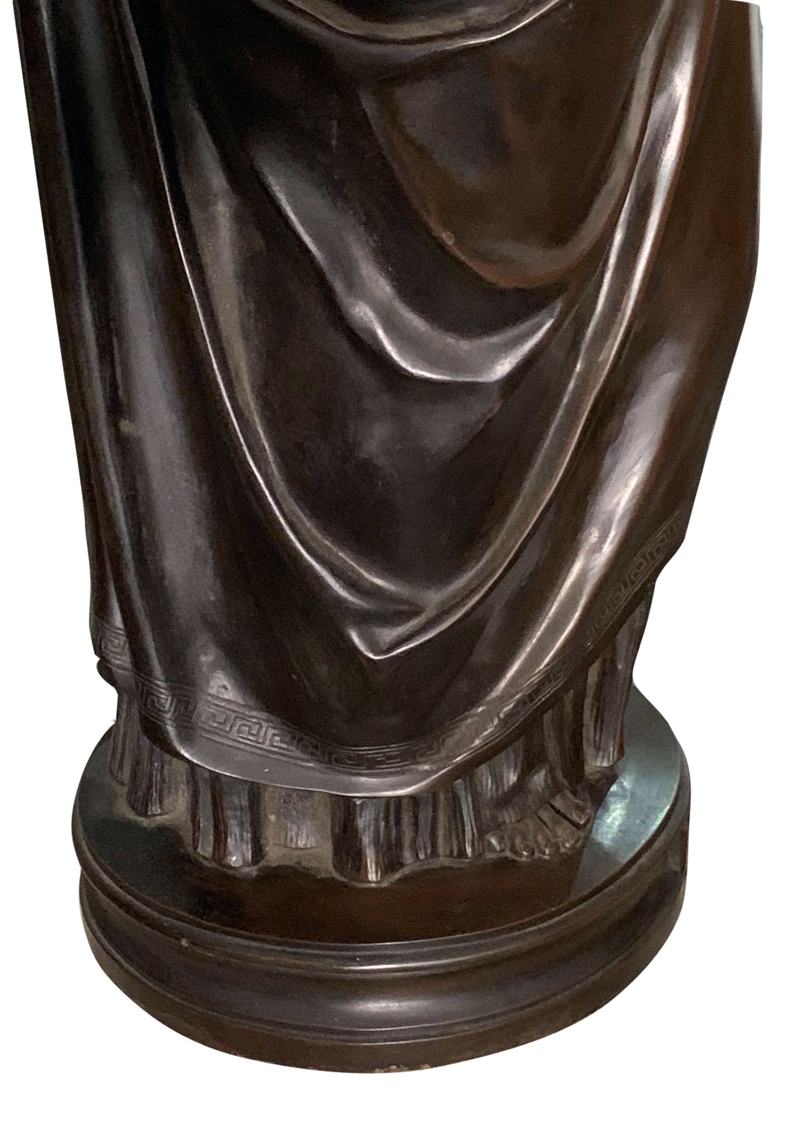 A Large Patinated Bronze Figure of a Draped Religious Women Titled: Antifonh  For Sale 1