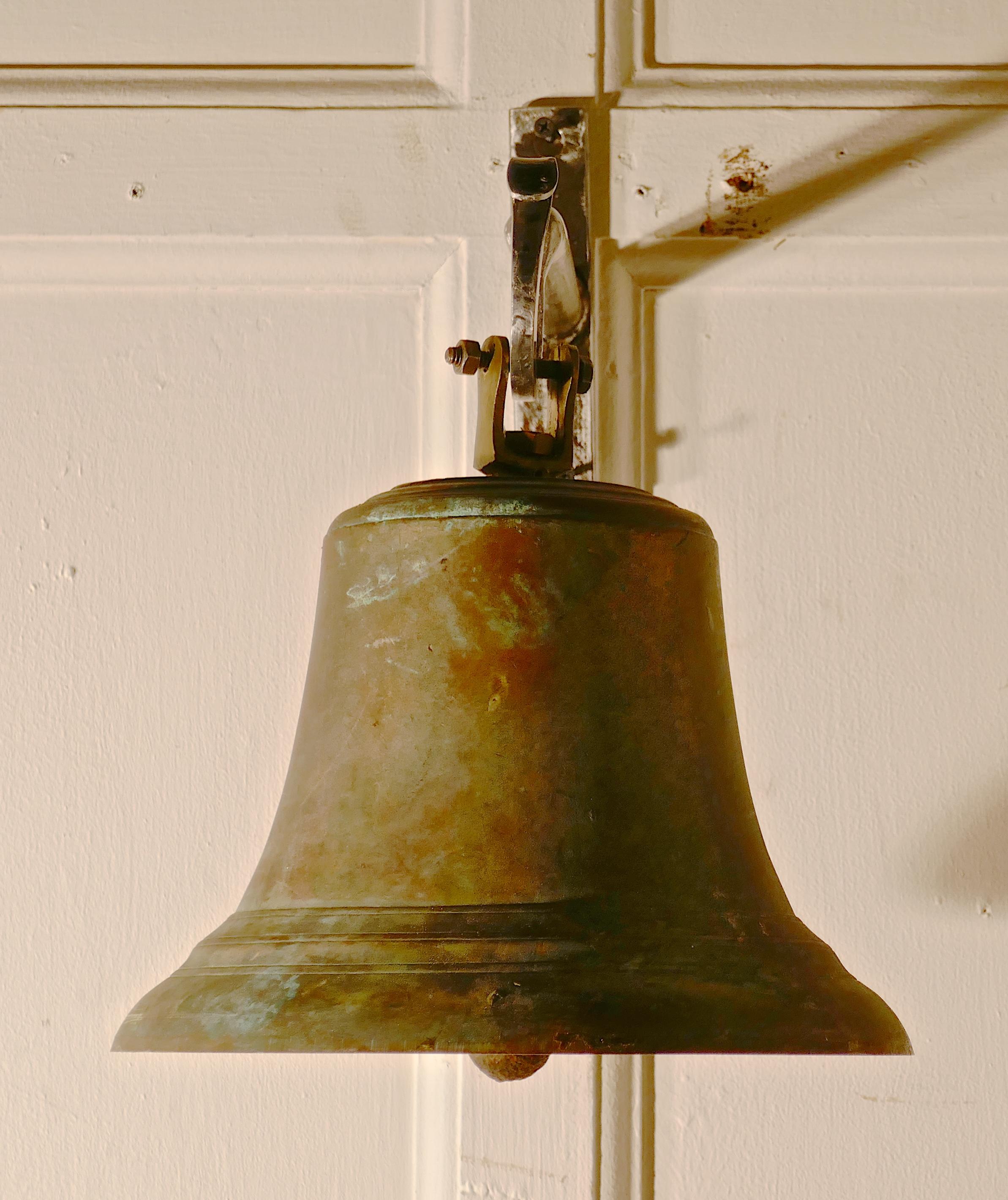 Industrial Large Antique Bronze French Ships Bell with New Wall Mounting Bracket