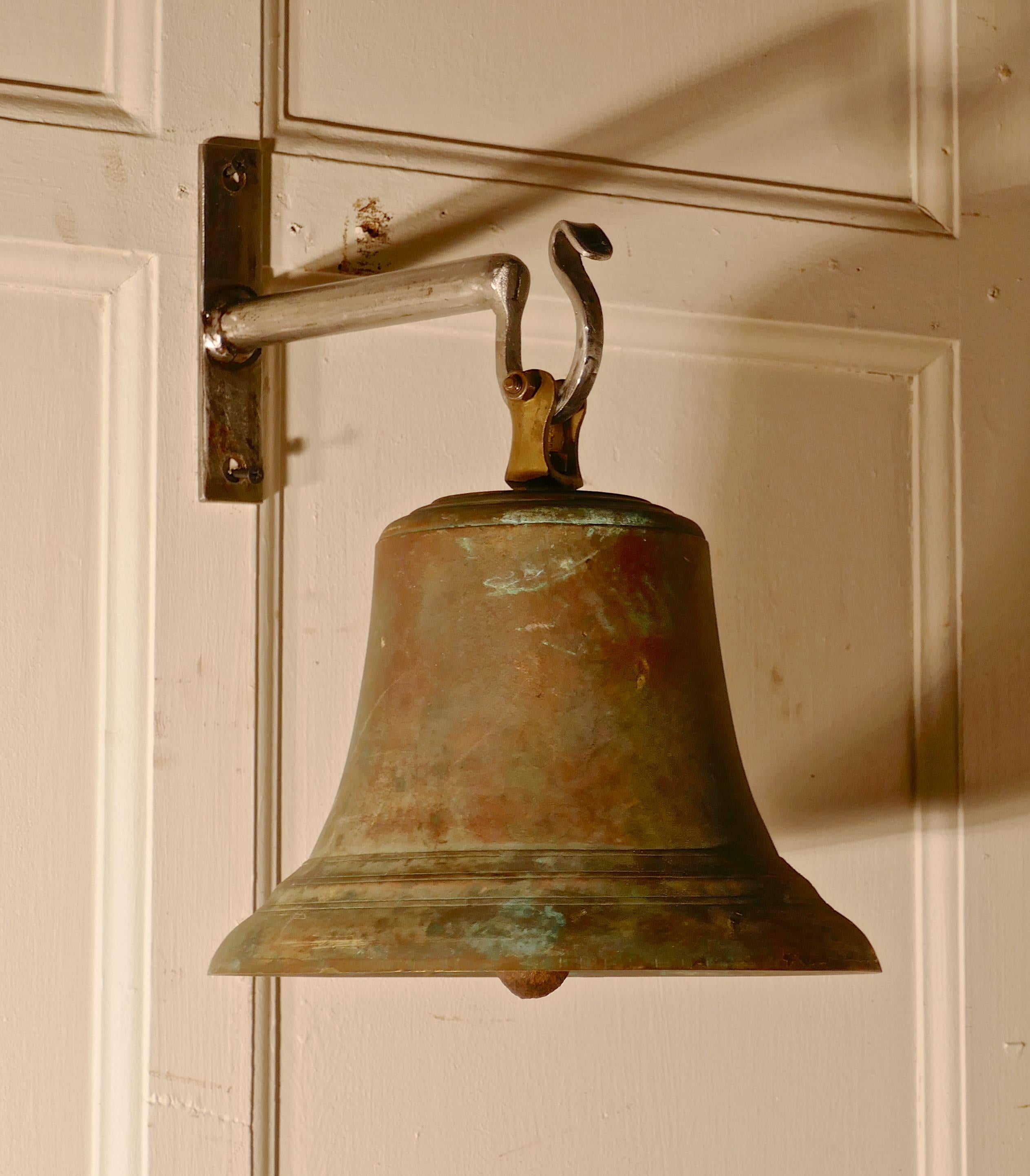 Large Antique Bronze French Ships Bell with New Wall Mounting Bracket In Good Condition In Chillerton, Isle of Wight